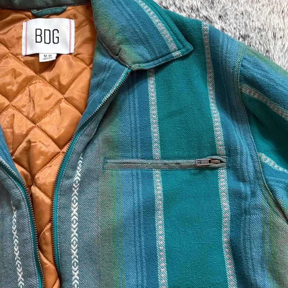 BDG Urban Outfitters Teal Stripped Quilted Jacket Medium - Picture 3 of 4